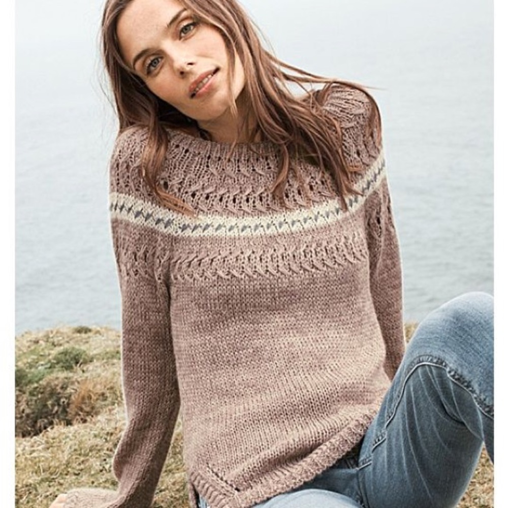 Garnet Hill Pointelle Fair Isle Sweater, 100% Baby Alpaca, size medium